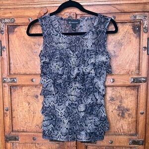 INC International Concepts Women's Black and Gray Ruffled Snakeskin Blouse Sz S